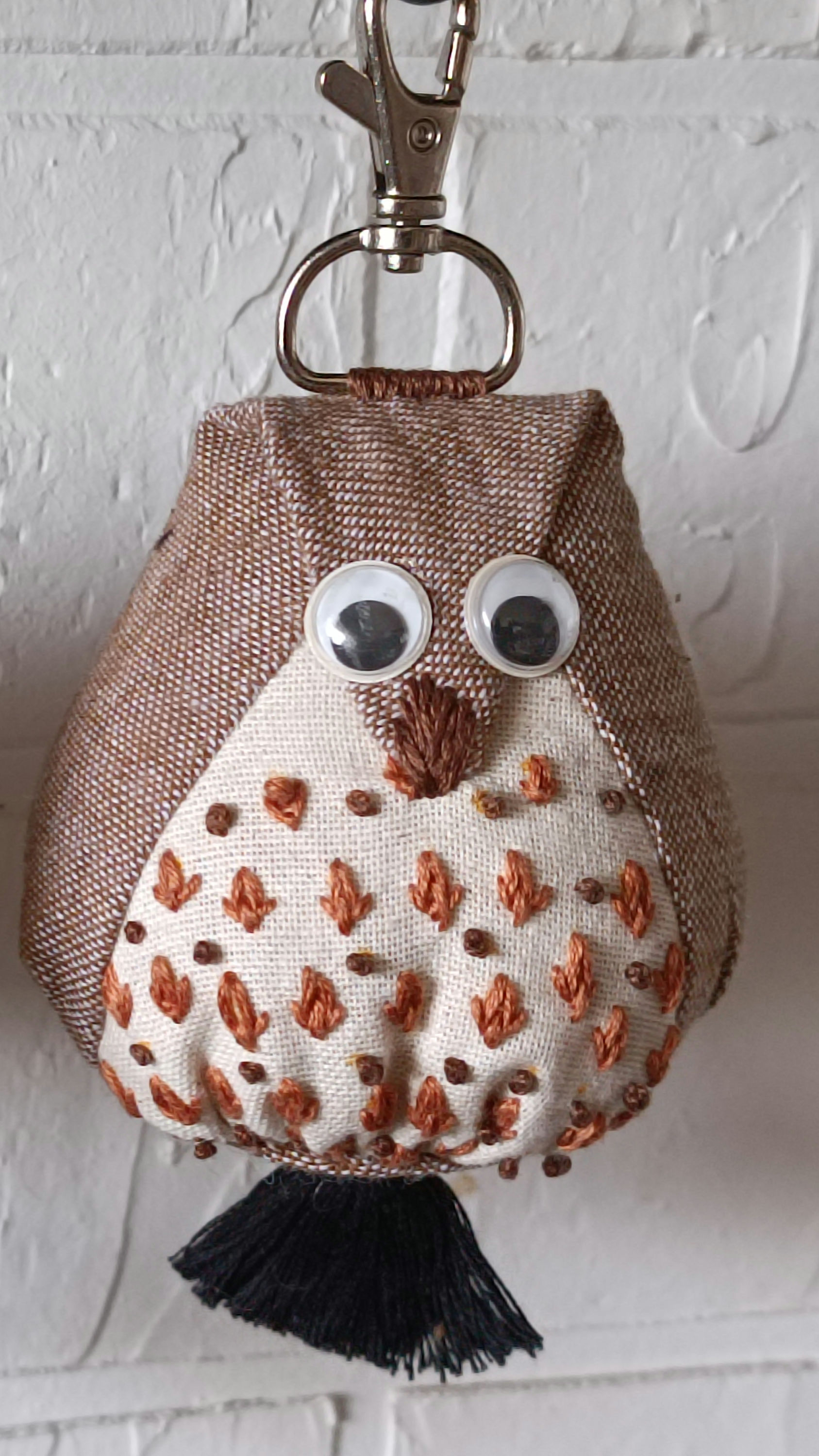 Handmade fabric owl keychain/purse charm ready for sale. 