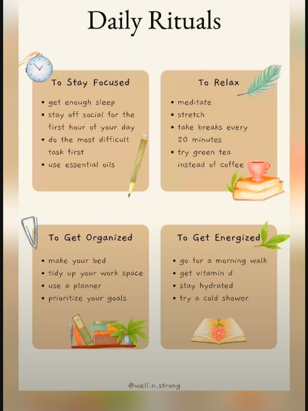 Good morning folks 🌞 

These are the self care rituals we can all follow to be more mindful in our daily life. Let's start this bit by bit from this weekend and be more mindful in our everyday life

# # # 