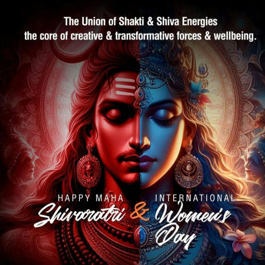 On today's occasion of Shivratri and Woman's day, I invite you to ponder and introspect upon 

*Who is Shiva without his Shakti and who is a woman without her own Shakti (feminine essence)?*

Happy pondering.

*Meditate today on this Sacred Dance of Purush and Prakriti / Shiva and Shakti.*