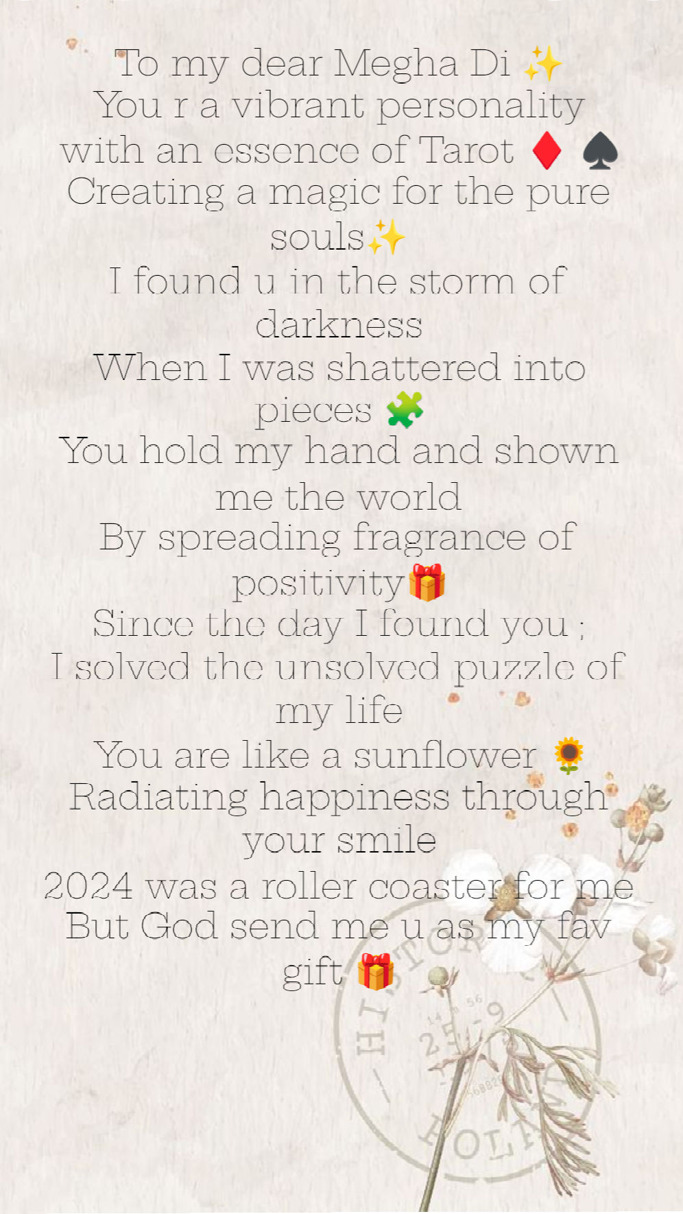 Dear Megha di 💓,
This are my feelings for you. I have written for you. Thanks to coto team That I met you as my guide, mentor,sister and idol💓💓more love di