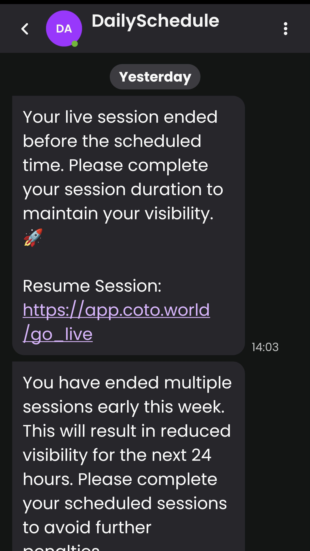 what is this I m always in on the time and off also after 5 minutes later but this type of masage come to me continuously please 🥺 solve the problem 😔