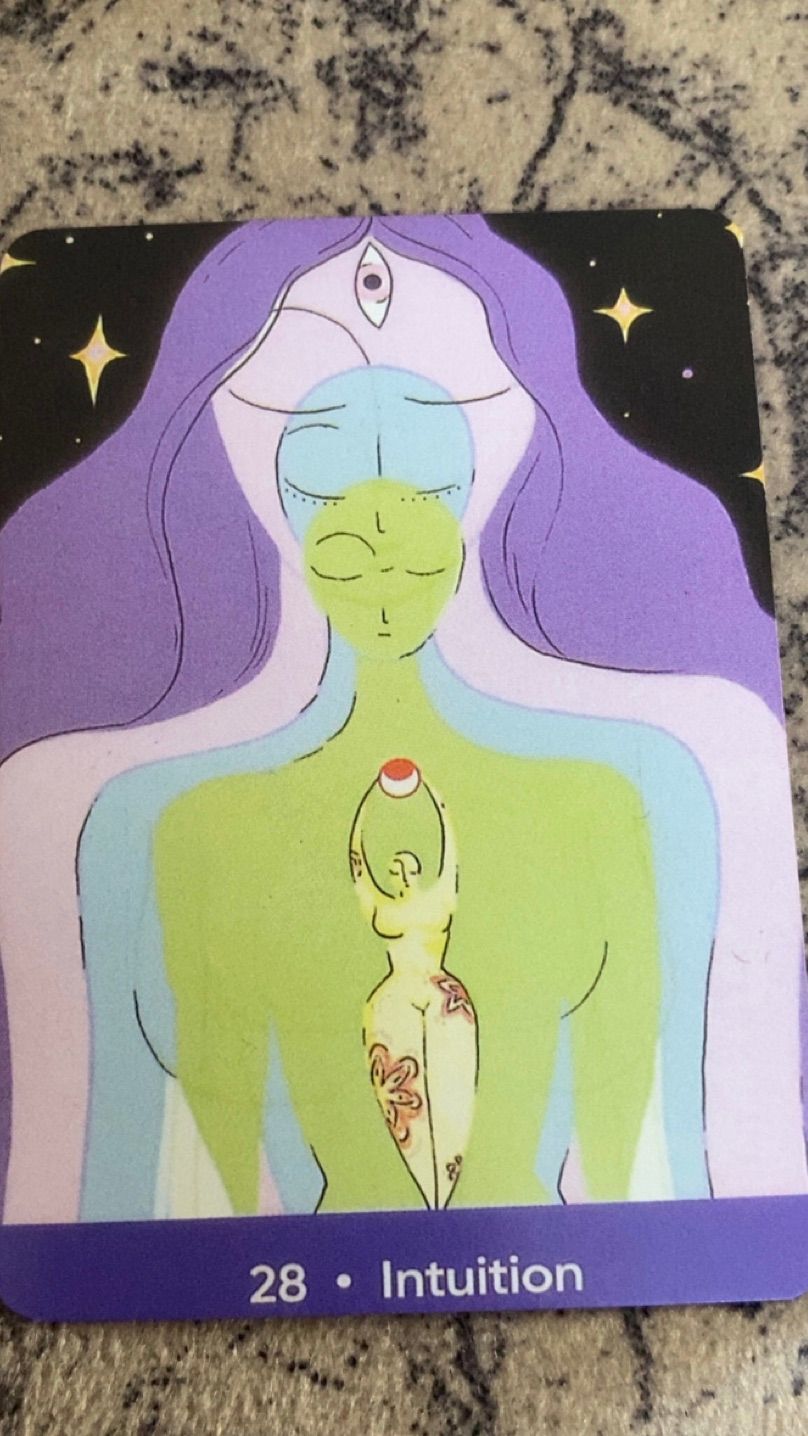 Card of the day :- intuitions 
Mantra- I listen to my intuitions as it leads mr on my highest path. ❤️
Have faith in your intuitions,work with your intuitions and listen to what universe wants to say✨🤍

# # # # 