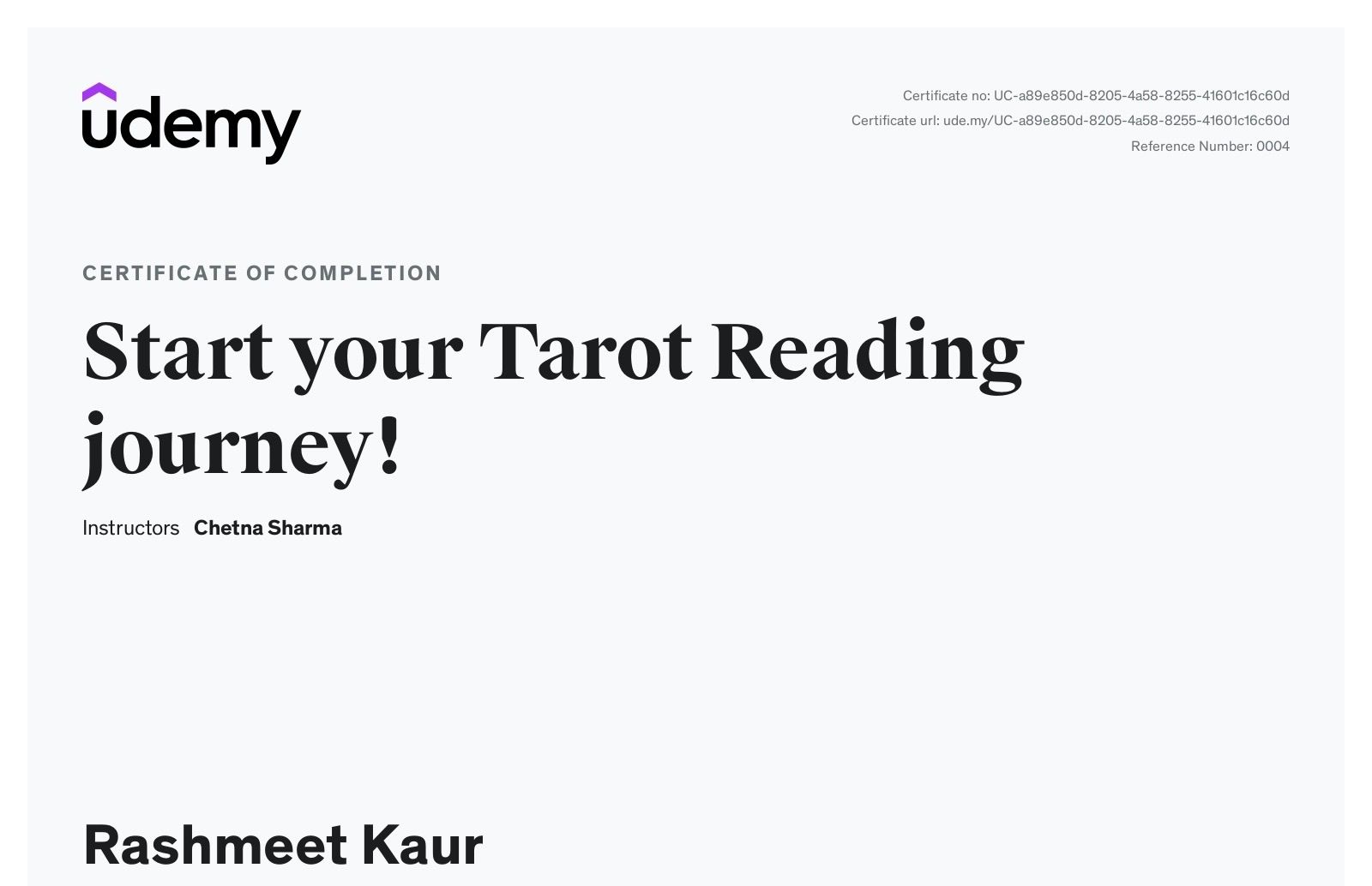 Certification of Tarot Reading 